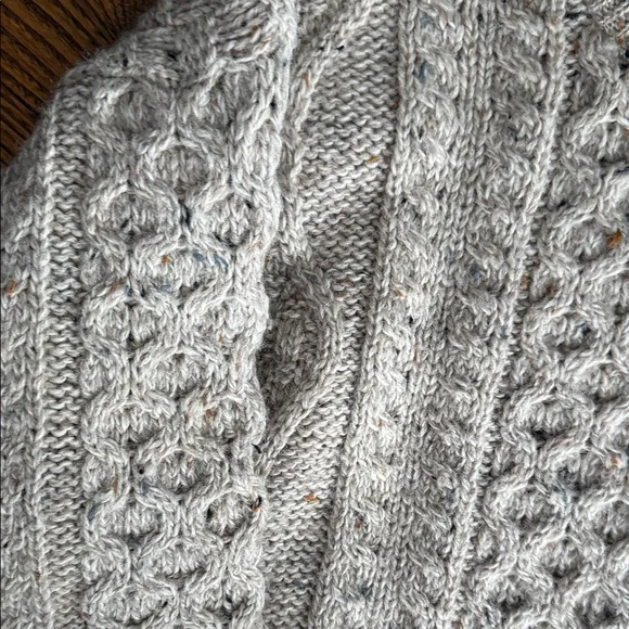 Unisex tan Cable Knit Crewneck Sweater - Picture 4 of 5